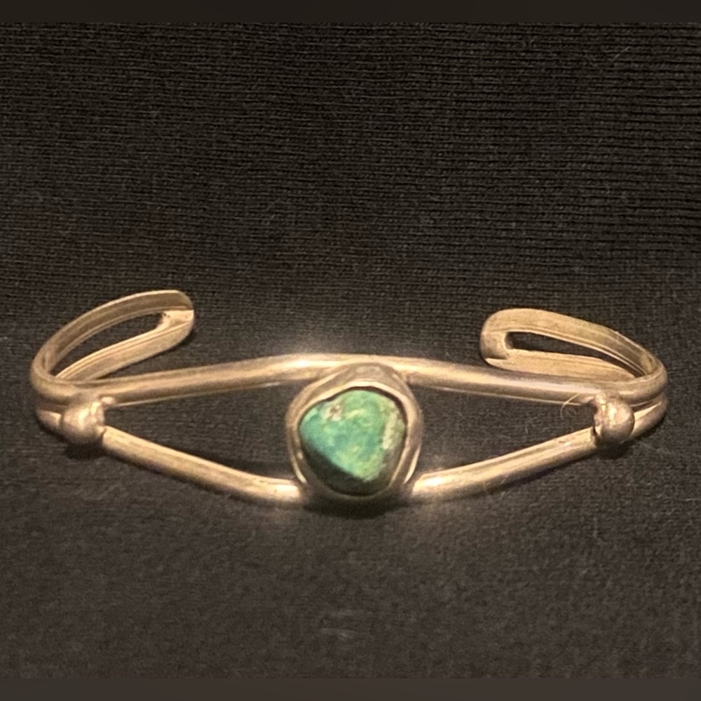 Antique Sterling Silver Cuff Bracelet with Turquoise